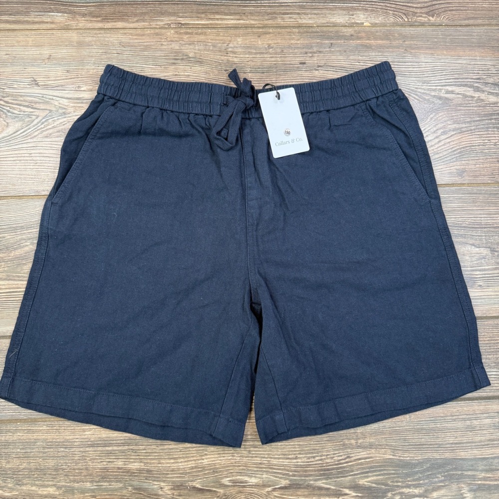 Collars & Co Men Size Medium Toscano Linen & Cotton Shorts Navy Drawstring NWT